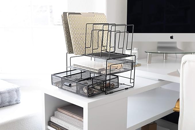 BLU MONACO Black Workspace Desk organizers and Storage and Accessories Desktop Rack with File Organizer, File sorters and Drawer