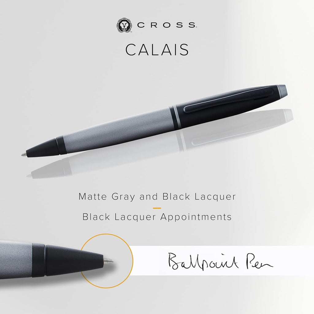 Cross Calais Refillable Ballpoint Pen Presented in a Luxury Gift Box - Medium Point, Black Ink, Matte Gray & Black