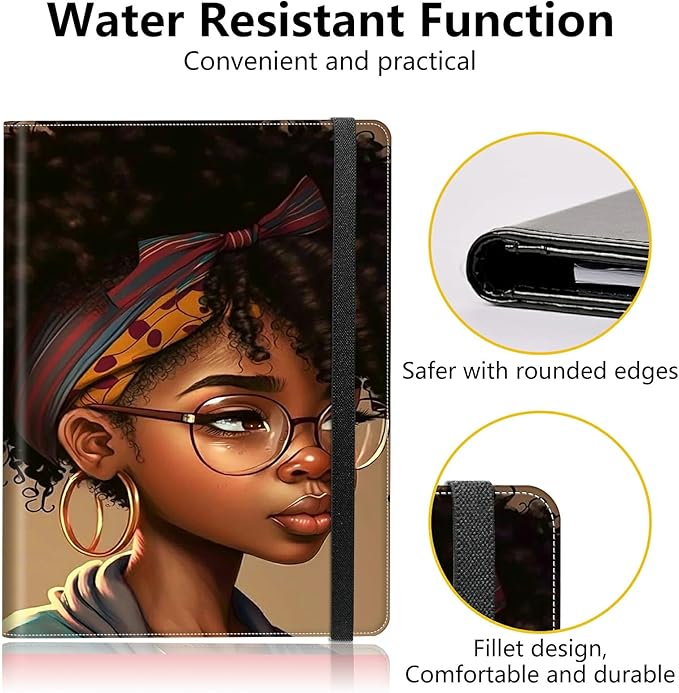 PU Leather Padfolio Clipboard Notepad with Pen Loop and Elastic Strap Interview/Resume Document Organizer for Business School Office,Black African American