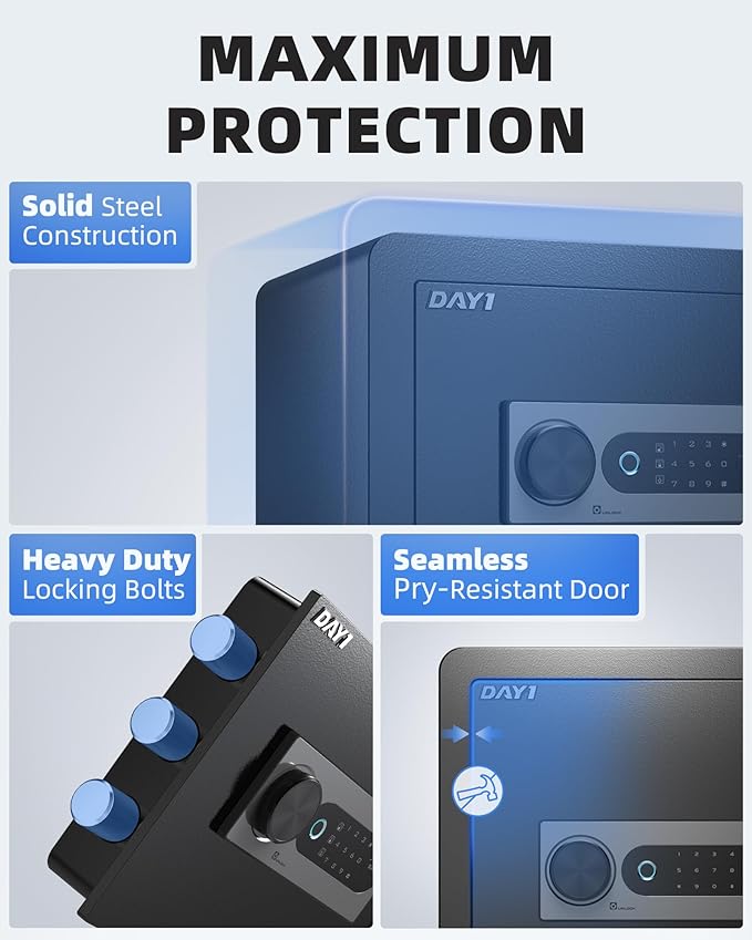 DAYI Biometric Fingerprint Safe Box, 0.8 Cubic Feet Home Safes with Fireproof Bag, Digital Touchpad Security Safe for Money Cash Documents, Dual Alarm System - DF-25 Plus