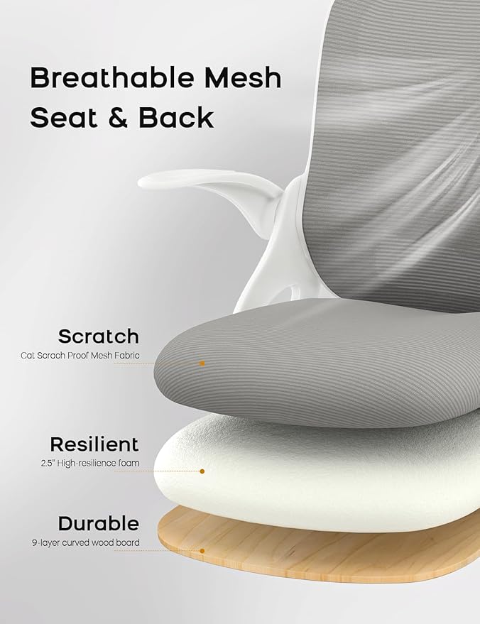 Drafting Chair Tall Office Chair with Flip-up Armrests Ergonomic Computer Standing Desk Chair with Comfy Lumbar Support and Adjustable Footrest Ring for Bar Height Desk(White-Gray)