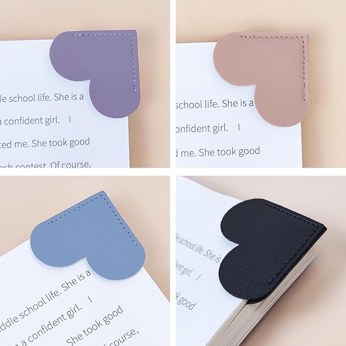 6 Pcs Leather Heart Bookmarks Cute Corner Bookmarks Book Accessories Reading Gifts
