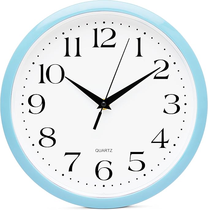 Bernhard Products Light Blue Wall Clock Silent Non Ticking - 12 Inch Quality Quartz Battery Operated Round Easy to Read Home/Kitchen/Office/Classroom/School Clock