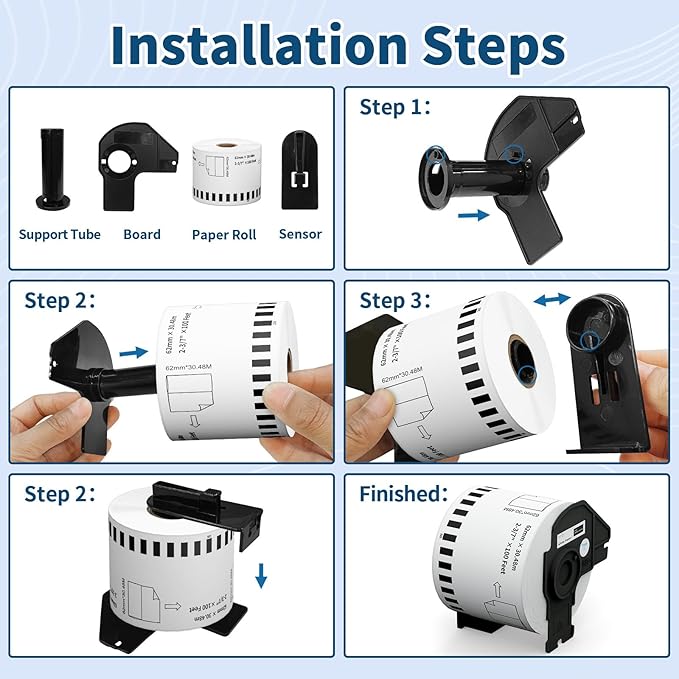 Tacnology 12 Rolls Continuous Labels Replacement Compatible with Brother DK-2205 (2.4" X 100 Ft.) Shipping Address Labels, Use with Brother QL Label Printer + 1 Frame