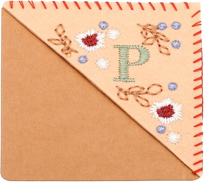 PATIKIL Personalized Embroidered Corner Bookmark, Cute Flower Felt Stitched Triangle Book Mark Page Marker for Women Men Book Lovers Teachers, Pink, Letter P