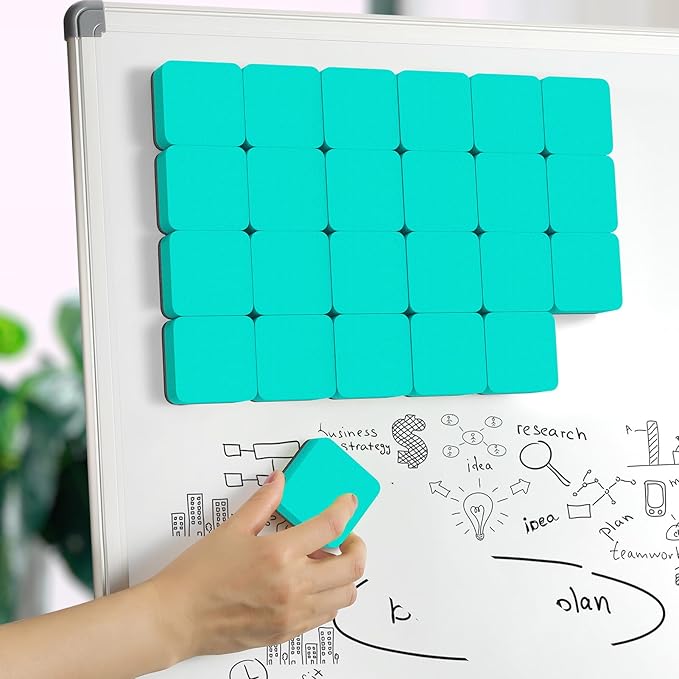 MaxGear Dry Erase Erasers, 24 Pack Magnetic Whiteboard Erasers for Classroom, Mini Whiteboard Cleaning Pads Bulk, Chalkboard Wiper Teacher Supplies for School, Office, Home (Green, 2 x 2 x 0.6 Inch)