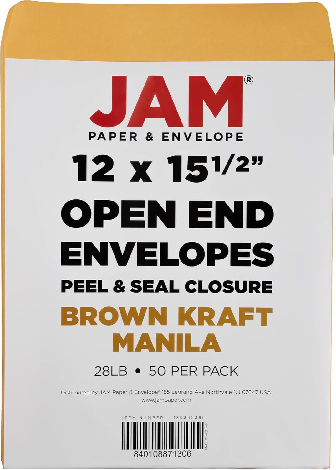 JAM PAPER 12 x 15 1/2 Open End Catalog Envelopes with Peel and Seal Closure - Brown Kraft - Bulk 500/Box