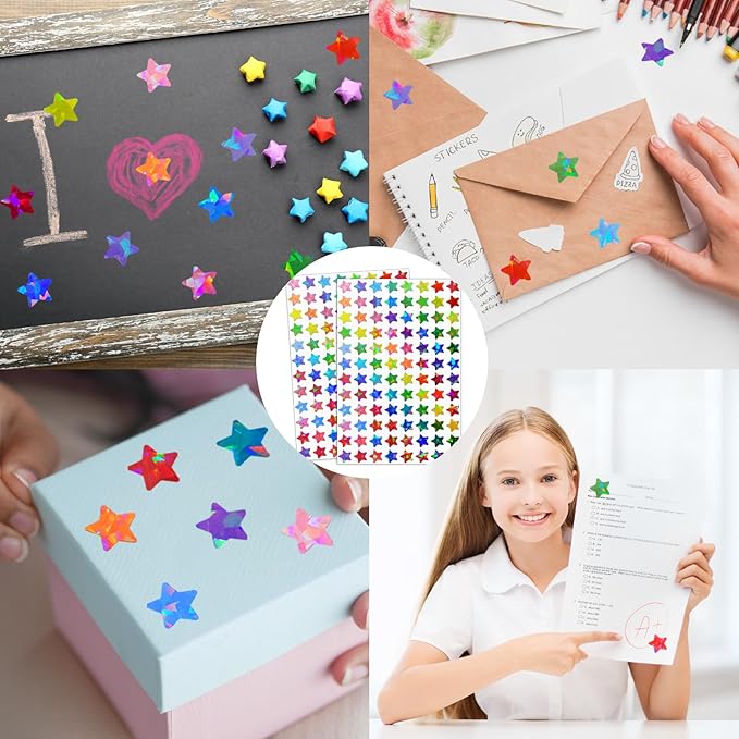 0.6 Inch Shiny Star Stickers,2016 Holographic Rainbow Small Star Stickers for Kids Reward, Behavior Chart, Student Planner and School Classroom Teacher Supplies