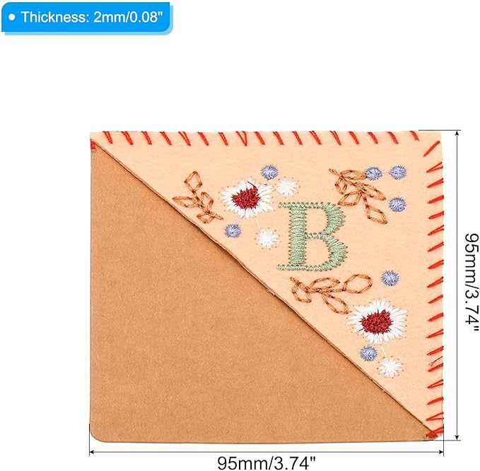 PATIKIL Personalized Embroidered Corner Bookmark, Cute Flower Felt Stitched Triangle Book Mark Page Marker for Women Men Book Lovers Teachers, Pink, Letter B
