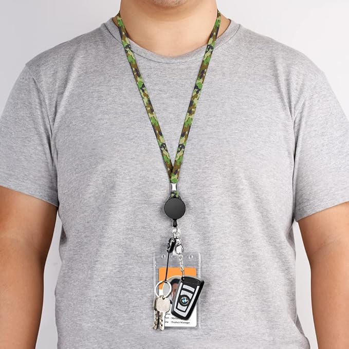 6 Pack Retractable Badge Lanyards and ID Badge Holder, Strap Lanyard with Swivel Metal Clasp for Badge Holders, Keychains, Offices, Staff, Students, Employees, Camouflage