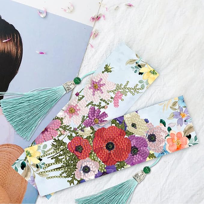 pigpigboss Morning Glory Bookmark Diamond Painting Kit 2 Pieces Diamond Painting Arts Flower Bookmark Diamond Painting Set for Adult Book Decor Bookmark Diamond Dot (21 X 6 CM)