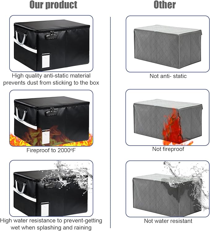 Fireproof Document Box File Organizer Box, Fireproof File Cabinet Box Storage Filing Cabinet Box with Lock, Portable Office Safe Box for Hanging Letter/Legal Folder 16.1 x 12.9 x 11in (Dark Black)