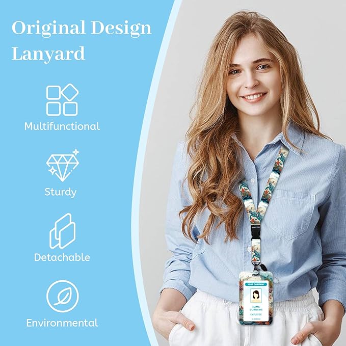 Lanyards for Id Badges, Sea Turtle Badge Holder with Retractable Reel Clip, Work Name Tags Keychain Lanyard ID Card Protector Cover Case for Women Teacher Nurse Nursing Doctor Office