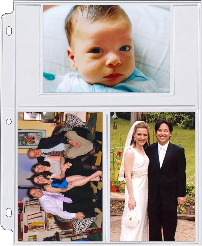 StoreSMART® - Photo/Postcard Page for 3-Ring Binders - Archival-Safe Plastic - Three 4" x 6" Pocket - Holds six Photos/Postcards - 25 Pack - LC46-25