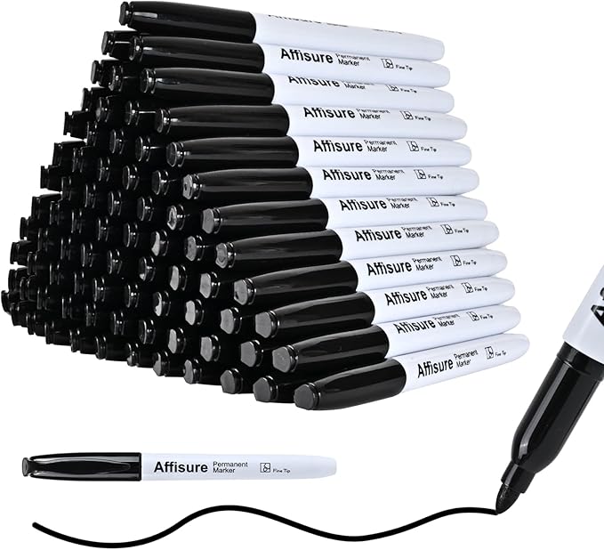 Permanent markers, 100 packs permanent markers bulk, quick drying in one second, waterproof, smooth, not easy to erase, durable, can be marked on glass, tiles and cloth, office supplies …