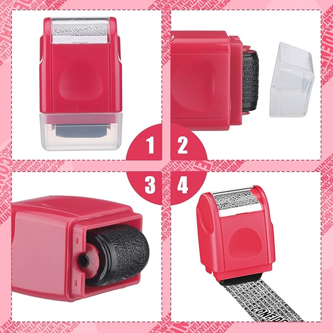Nezyo 2 Pack Identity Protection Roller Stamp Identity Theft Stamp Confidential Roller Stamp Privacy Stamp Information Blocker Stamp and 4 Pack Refill Ink for ID Account Data Address Security(Peach)