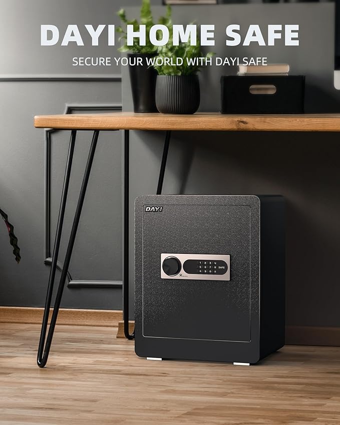 DAYI Safe Box, 2.0 Cubic Feet Home Safe with Fireproof Waterproof Bag, Security Safe Box for Money Cash Valuables, Digital Electronic Keypad, Dual Alarm System, Removable Shelf - D-45
