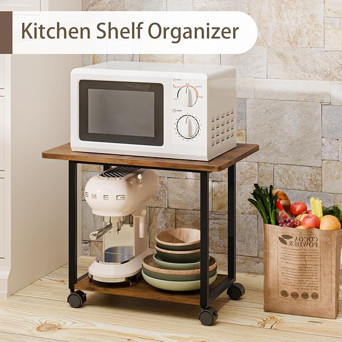 MARTY 22"x15.75" Large Under Desk Printer Stand with Storage Shelf 2-Tier Rolling Printer Cart with Wheels Printer Table for Home Office Heavy Duty Storage Rack for Scanner Fax Machine, Rustic Brown