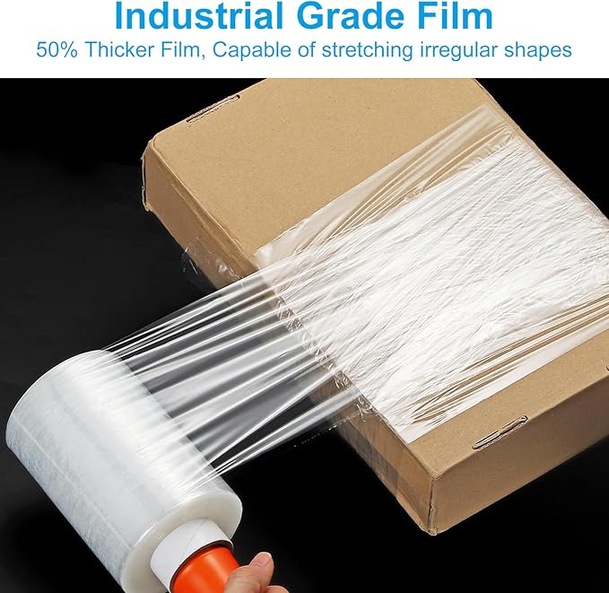 PATIKIL 5.5" x 656 Feet Stretch Wrap Roll, 4 Pack 80 Gauge/20 mic Thick Mini Shrink Stretch Film Industrial Clear Plastic Wrap with Handle for Box Packing Shipping Moving
