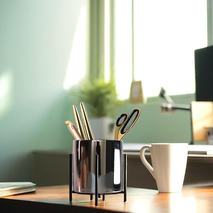 Office Organization Pen holder for desk With Silver Ceramic Pen Holder For Desks and kitchen Appliance Holders