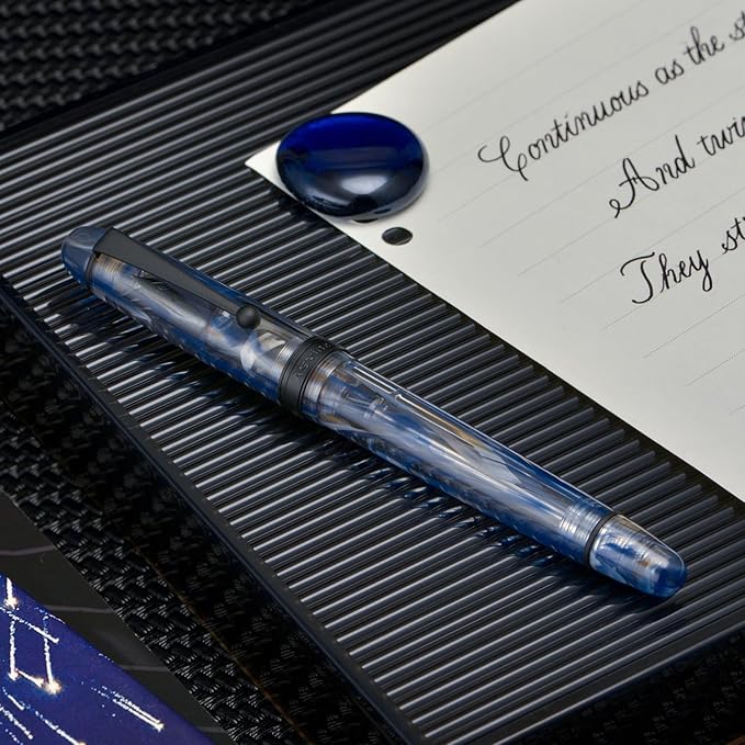 Asvine V126 Vacuum Filling Fountain Pen Matte Black Fine Point, Blue Swirl Acrylic Pen Gift Case