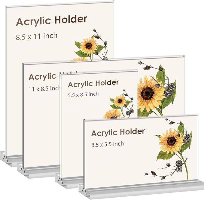 newnewshow Acrylic Sign Holder 8.5x11 Inch 6 Pack Vertical T Shape Double-Sided Desktop Display Holder. (8.5x11 8.5x5.5 5x7 Horizontal and Vertical)