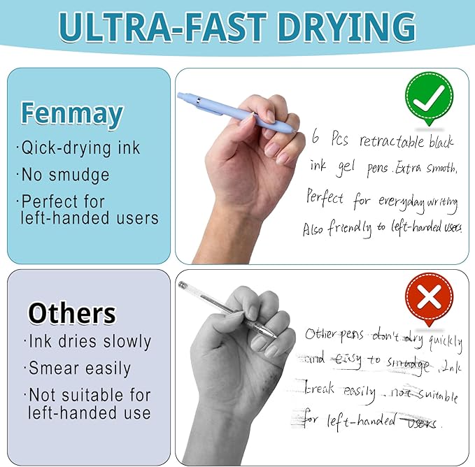 Gel Pens, 6 Pcs Smooth Writing Pens No Bleed & Smear, Black Ink Cute Pens Fine Point (0.5mm), Retractable Aesthetic Pens School Office Supplies for Women & Men