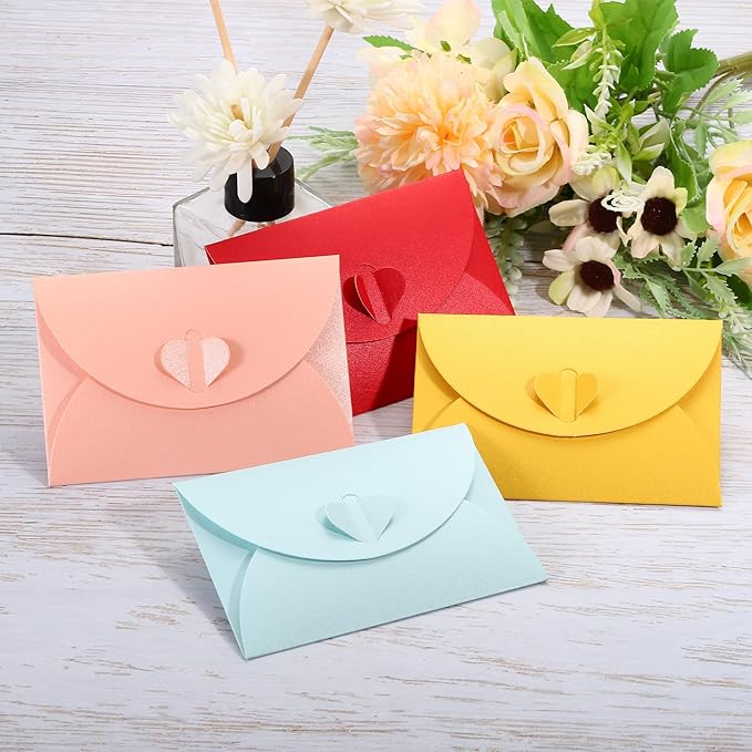 PATIKIL Gift Card Envelopes, 12 Pack Heart Shaped Clasp Small Gift Cards Holder Mini Envelope for Birthdays Weddings, Gold