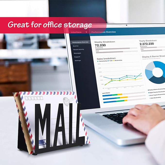 Mail Holder,Mail Organizer Black Metal Letter Sorter Tabletop Mail Cutout Organizer Mail Letter Document Stand with Letter Opener for Desktop Home Office School（2Pcs)