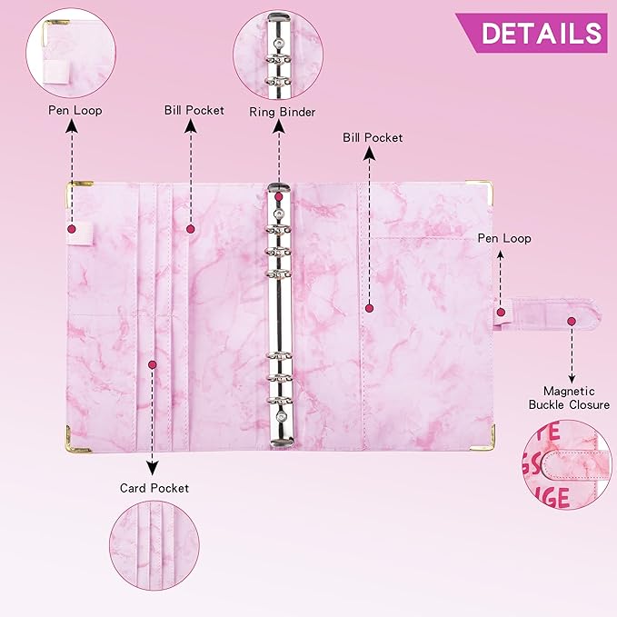 100 Envelopes Challenge Binder Savings Challenges Book, A5 Money Saving Planner Cash Envelope Budget Binder with Erasable Pen, Easy and Fun Way to Save $5,050, 10,000 and $500 (Marble Pink)