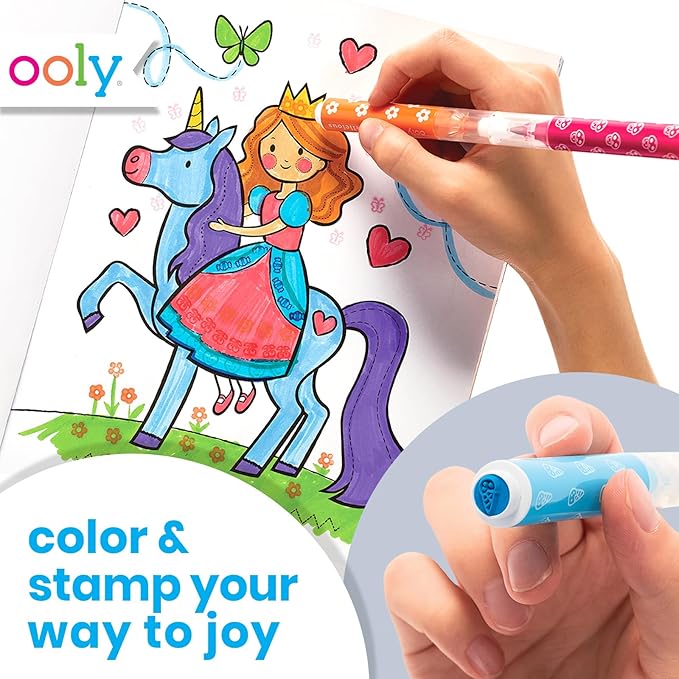 Ooly 18 Double-Sided Stamping Markers, Easter Activities for Kids - Brush Tip plus Stamp, Cute School Suplies - DOUBLE-ENDED STAMP MARKERS