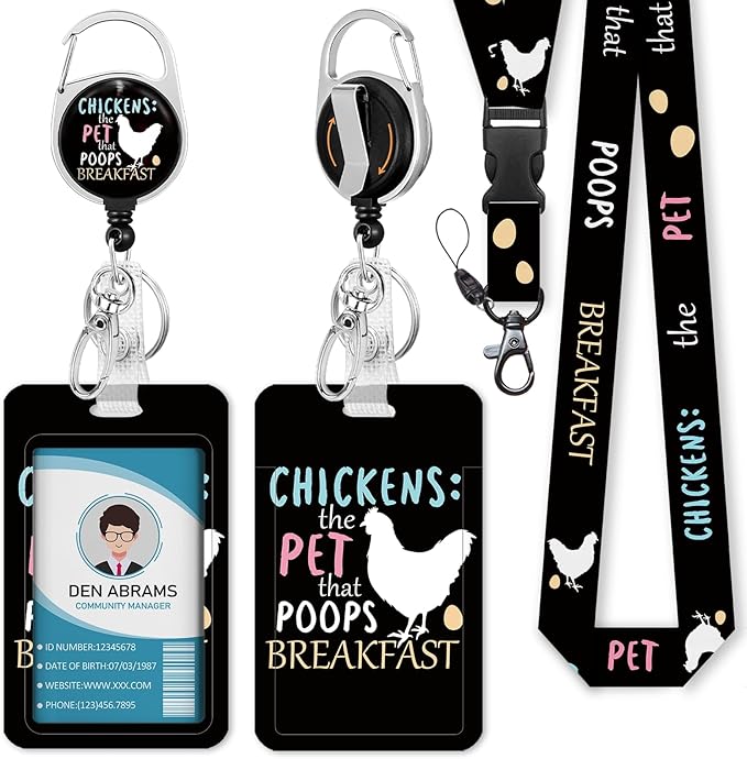 Lanyards for Id Badges, Funny Badge Holder with Retractable Badge Reel Clip, Chicken Work Card Name Tag Keychain Lanyard Vertical ID Card Protector for Women Nurse Doctor Teacher Student