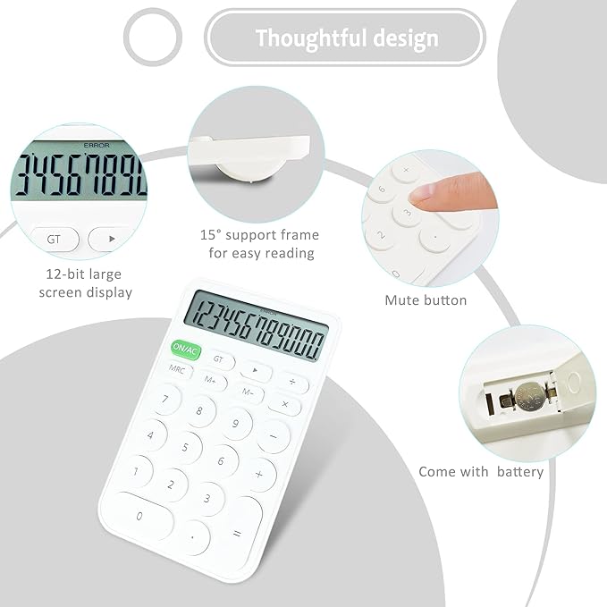 VEWINGL Standard Calculator 12 Digit,Desktop Large Display and Buttons,Calculator with Large LCD Display for Office,School, Home & Business Use,Automatic Sleep,with Battery
