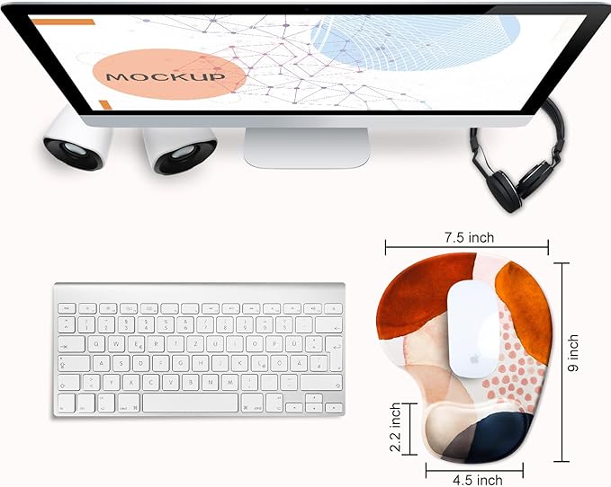 JIKIOU Mouse Pad, 2 Pack Ergonomic Mouse Pads with Comfortable Gel Wrist Rest Support and Lycra Cloth, Non-Slip PU Base for Easy Typing Pain Relief Durable and Easy to Clean Small Boho