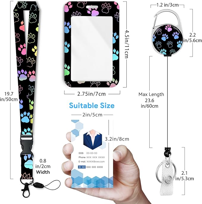 Dog paw Badge Holder with Retractable Reel and Breakaway Lanyard，Badge Clips Retractable Heavy Duty Badge Reel，Keychain，ID Holder with Breakaway Lanyard for School Nurse Office Teen