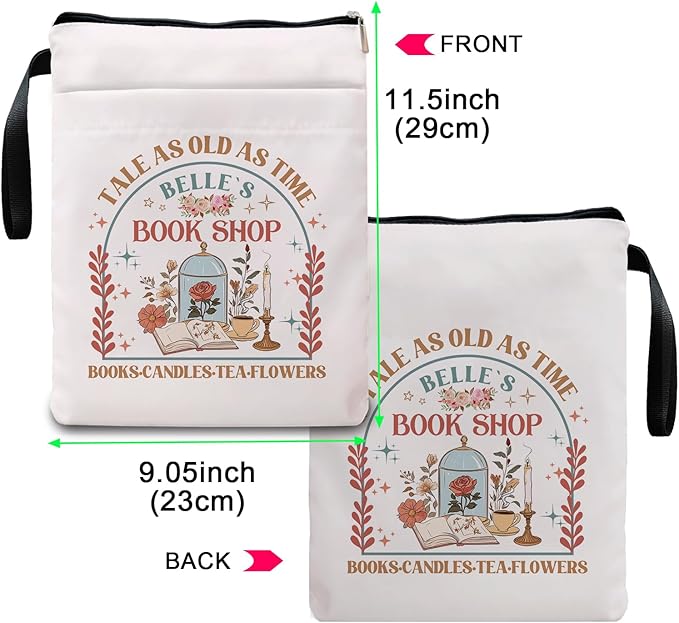 Tale As Old As Time Belle's Book Coffee Book Lover Book Sleeve, Book Covers with Zipper, Book Lovers, Book Pouch Kindle Protector, Gifts for Women Teacher Librarian Bookworm Bookish (White-A, Large)