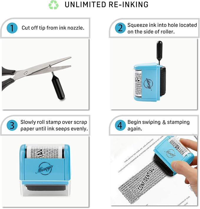 Miseyo Wide Roller Stamp Identity Theft Stamp 1.5 Inch Perfect for Privacy Protection - Blue