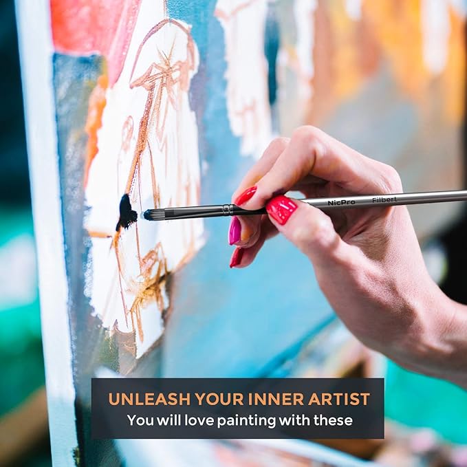 Nicpro 10 PCS Filbert Paint Brushes Art Painting Brush Set for Acrylic Watercolor Oil Gouache Canvas, Craft Detail Face Body Painting, Artist Kit for Kid & Adult
