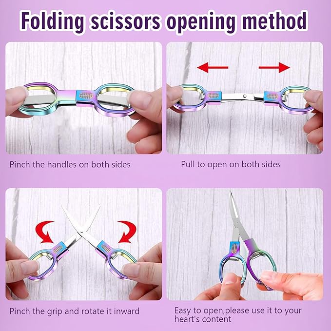 2 PCS Folding Scissors,Portable Folding Travel Scissors Keychain Scissors,Stainless Steel Mini Retractable Pocket Small Scissors,Miniature Craft Scissors for Home,Office,Outdoor,Travel,School,Sew