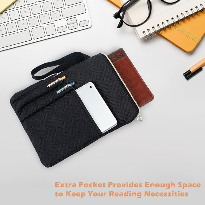 Book Sleeve with Zipper, 11"X9" Padded Book Protector, Washable Quilted Book Covers for Paperbacks, Book Pouch with Pockets for Book Lover Gifts