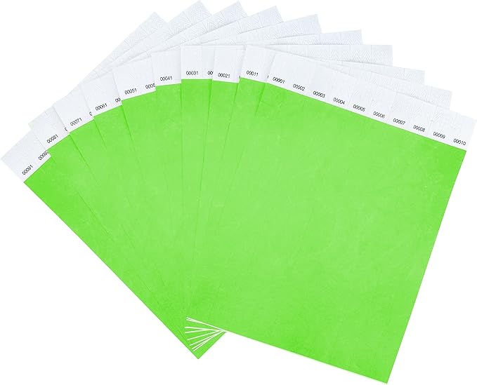 100 Pcs Wristbands, 1-100 Consecutive Numbers Waterproof Tearproof and Printable Wrist Straps Admission Bracelets Tickets (Neon Green)