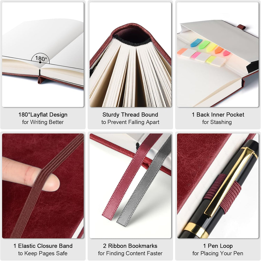 Graph Paper Notebook, 312 Numbered Pages B5 Hardcover Leather Journal, 100gsm No Bleed Grid Paper Notebook with Index Pages, Grid Notebook for Graphing Notes Math, 7.6'' X 10'', Burgundy