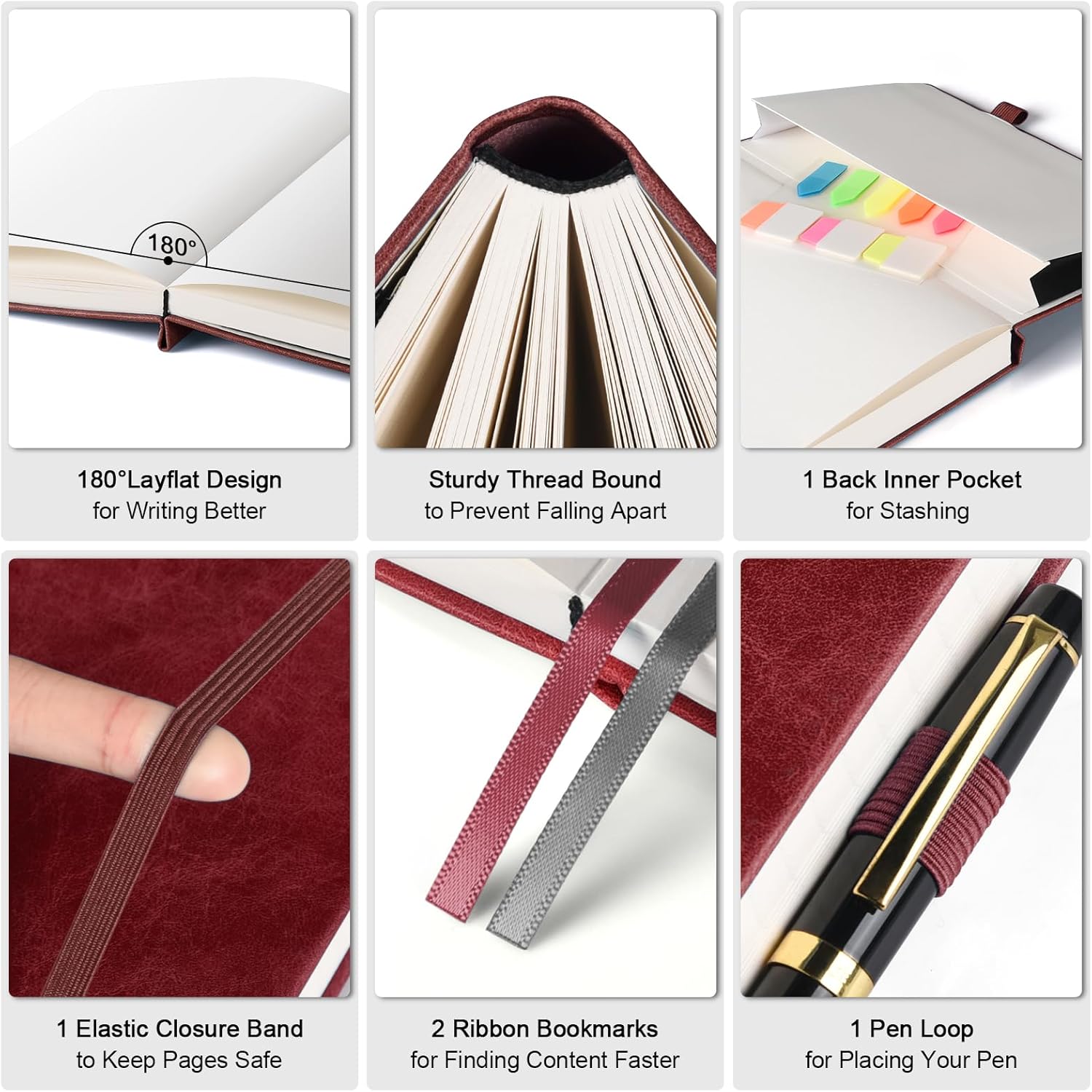 Graph Paper Notebook, 312 Numbered Pages B5 Hardcover Leather Journal, 100gsm No Bleed Grid Paper Notebook with Index Pages, Grid Notebook for Graphing Notes Math, 7.6'' X 10'', Burgundy