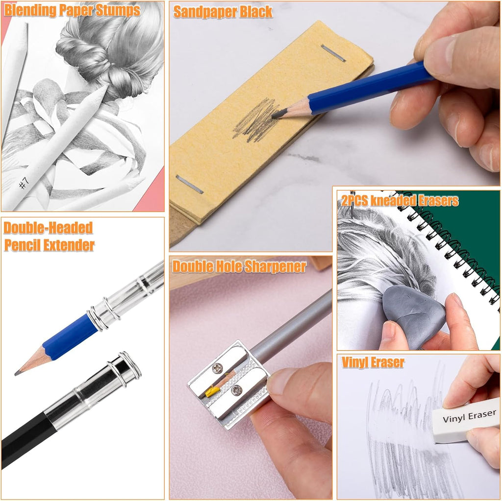 Art Supplies Drawing Pencils Set - 76 Pack Pro Sketching Kit with Sketchbook & Watercolor Pad, Includes Graphite, Charcoal, Watercolor & Metallic Pencils for Kids, Teens, Adults