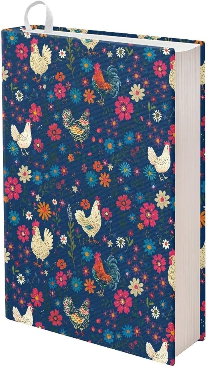 Gomyblomy Rooster Floral Book Covers Book Sleeve Stretchable Fabric Book Jackets 9 x 11 Inches School Textbooks Protective Cover for Women Girls, Washable and Reusable Book Sleeve