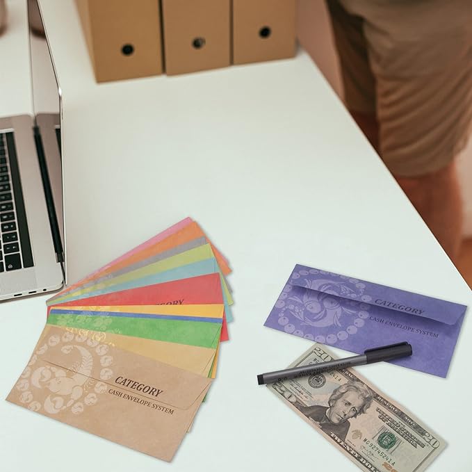 L LIKED Money Plastic Envelopes for Cash, Colored Cash Envelopes for Budgeting and Saving, 1 Zip Envelope and 12 Expense Tracking Budget Sheets, Waterproof and Tear-Resistant.