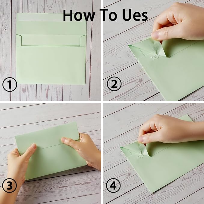 Wishop 50 Pack Self-Adhesive Envelopes with Fold Cards for Wedding Invitations, Greeting Cards, Baby Shower, Letter Mailing (Colorful, 4x6)
