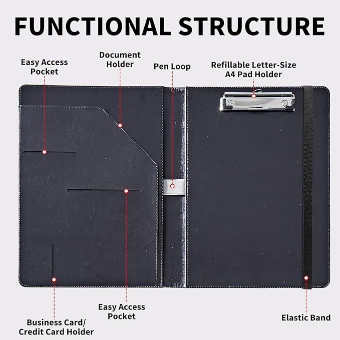 Padfolio Folder with Clipboard,Portfolios Organizer Clipboards with Storage Clipboard Writing Pad PU Leather Conference Document Organizer with Business Card Holder,Dog Paw Print