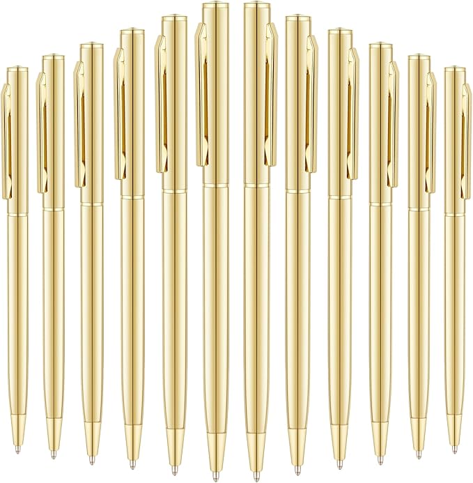 Unibene 18 Pack Gold Slim Ballpoint Pens Black ink Medium Point(1 mm), Nice Gift for Wedding Business Office Students Teachers Christmas