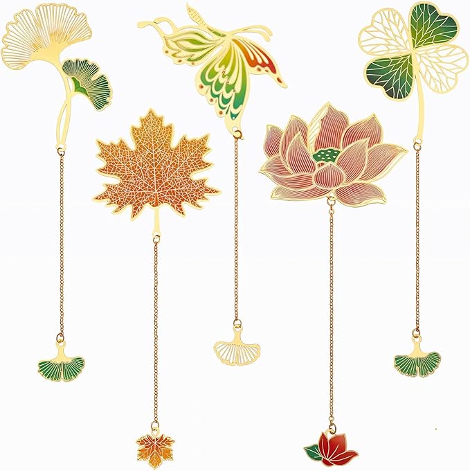 5 Pack Metal Bookmarks for Reading Women, Book Lover Gifts Stocking Stuffers for Women, Colorful Bookmark for Book Lovers, Fancy Unique Cute Plant Bookmark, Gifts for Book Lovers, Writers, Readers